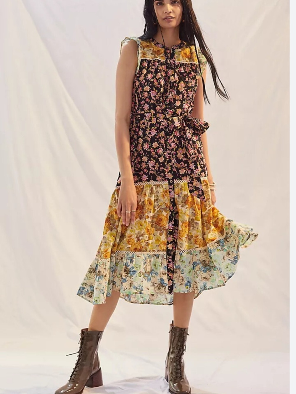 Anthropologie Floral Patchwork Midi Dress